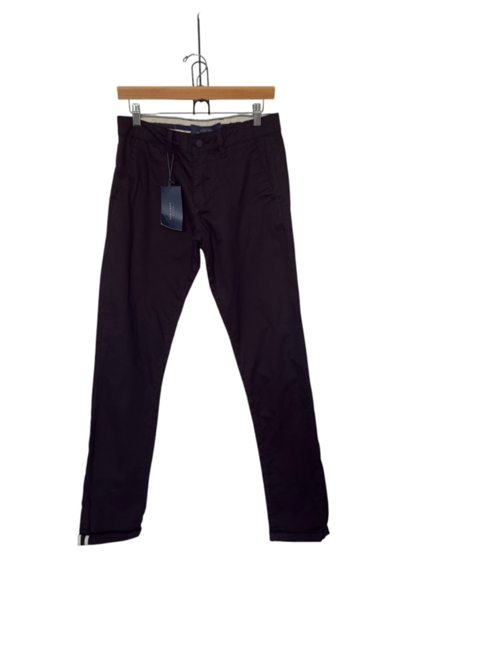 Zara Basic Mean Black Size 36 Minimalist Chino Straight leg Pants Cotton Blend